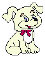 dog pixel art on white background.