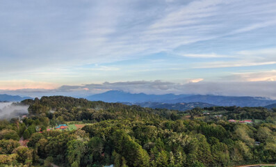 Fototapeta na wymiar Sunrise over the mountains of Dota in Costa Rica