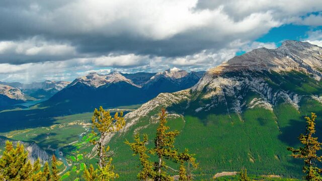 Banff National Park Valley River Mountain Rundle Range Time Lapse 4K