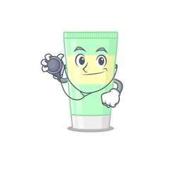 Smiley doctor cartoon character of cleansing foam with tools