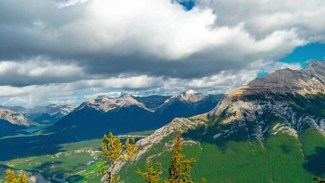 Banff National Park Valley River Mountain Rundle Range PAN IN Time Lapse 4K