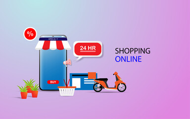 Online shopping illustration concept with smartphone, vector illustration 