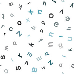 Dark BLUE vector seamless backdrop with english symbols.