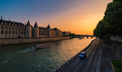 sunset over the river seine paris