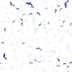 Fototapeta na wymiar Light BLUE vector seamless pattern with sea dolphins.