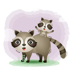cute little raccoon in the children's style. cute cartoon raccoon vector illustration