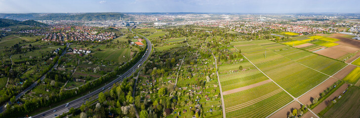 Aerial view of  Autobahn in Germany on a sunny spring day 