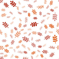 Dark Red vector seamless doodle background with leaves, branches.