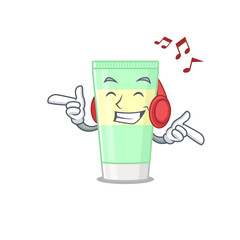 Cleansing foam Cartoon design concept listening music on headphone