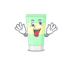 A mascot design of cleansing foam having a funny crazy face