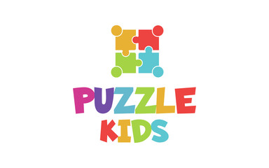 puzzle kids game logo design template for your business