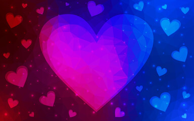 Dark Blue, Red vector  background with hearts.