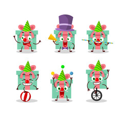 Cartoon character of gift with various circus shows
