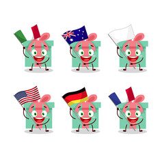 Gift cartoon character bring the flags of various countries