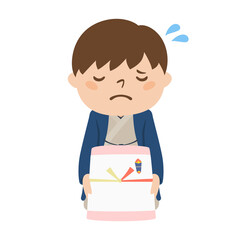 お詫びの気持ちのお菓子を持った着物姿の男性のイラスト。