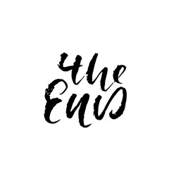 The end. Hand drawn dry brush lettering isolated on white background. Vector illustration