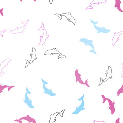 Light Blue, Red vector seamless backdrop with ocean dolphins.