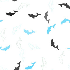Light Blue, Green vector seamless template with dolphins.