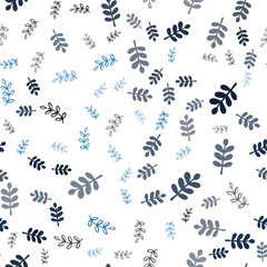 Dark BLUE vector seamless natural pattern with leaves, branches.