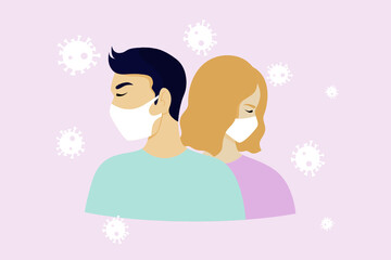 people in white medical face mask. Concept of coronavirus Vector illustration in lineart style.