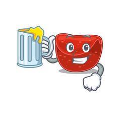 A cartoon concept of meatloaf with a glass of beer