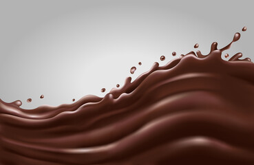 Liquid chocolate splash wave on a gray background