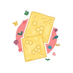 Reusable beeswax wrap for food icon in cartoon doodle style. Zero waste life concept. Hand drawn design zero waste kitchen element with nature organic flower decoration. No plastic style. Vector