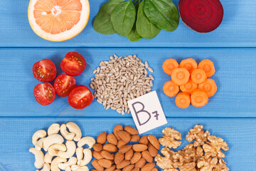 Nutritious products containing vitamin B7 and dietary fiber, healthy nutrition