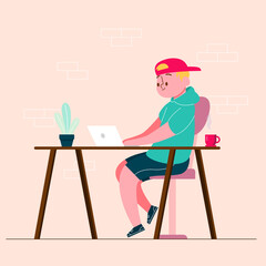 Man sitting a chair with laptop vector illustration