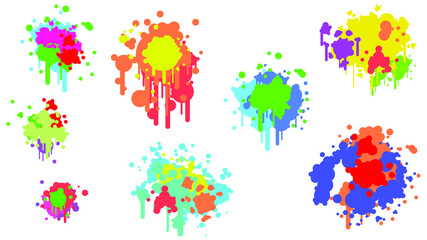 Color Spray Different Set Paint Blot Elements Vector Object Brush