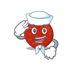 Smiley sailor cartoon character of peperoni wearing white hat and tie