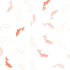 Fototapeta premium Light Orange vector seamless backdrop with ocean dolphins.