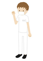 Illustration of a male medical worker (physiotherapist) wearing a mask (fist pump)