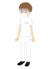 Illustration of a male medical worker (physiotherapist) wearing a mask (Look pale)