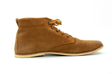 brown leather desert boots on the white background.