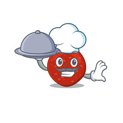 mascot design of peperoni chef serving food on tray