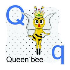 Q-Queen Bee. A-Z alphabet animal collection. learning and teaching materials. for the development of children. online learning.