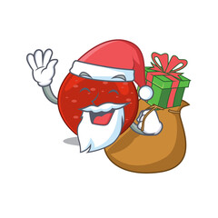 Cartoon design of peperoni Santa having Christmas gift