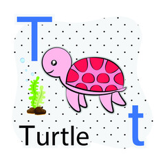 T-Turtle. A-Z alphabet animal collection. learning and teaching materials. for the development of children. online learning.