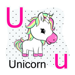 U-Unicorn. A-Z alphabet animal collection. learning and teaching materials. for the development of children. online learning.