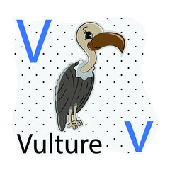 V-Vulture. A-Z alphabet animal collection. learning and teaching materials. for the development of children. online learning.