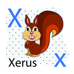 X-Xerus. A-Z alphabet animal collection. learning and teaching materials. for the development of children. online learning.