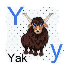 Y-Yak. A-Z alphabet animal collection. learning and teaching materials. for the development of children. online learning.