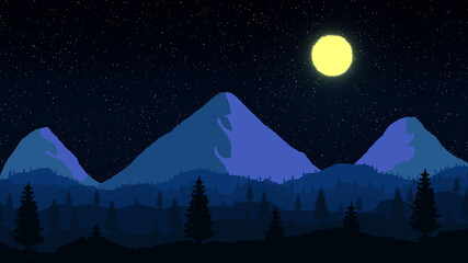 night landscape with mountains