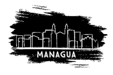 Managua Nicaragua City Skyline Silhouette. Hand Drawn Sketch.