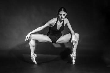 Obraz premium black and white vintage dramatic portrait of a dancing girl-ballerina
