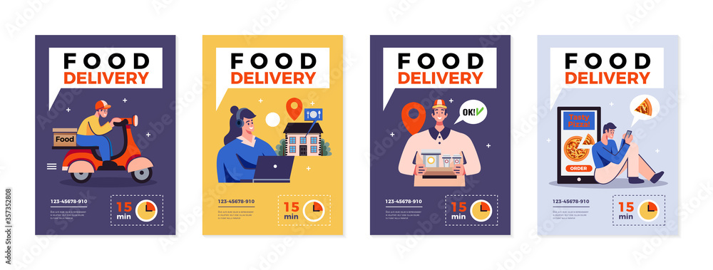 Wall mural food delivery poster set