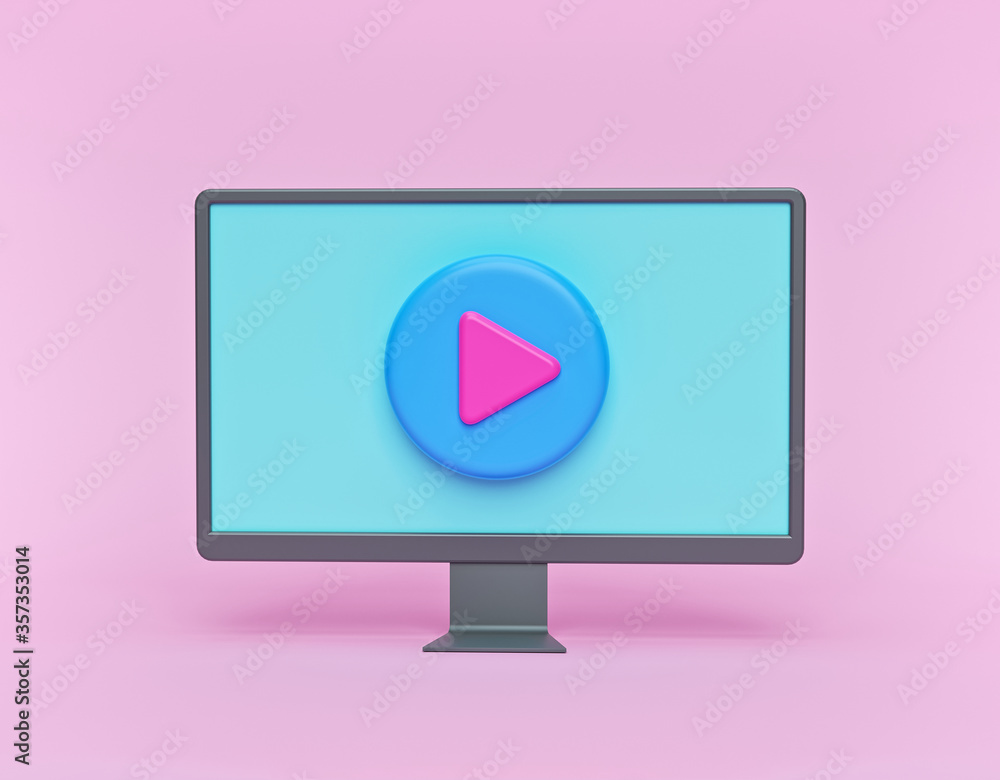 Poster minimal video playback concept with play button. 3d rendering