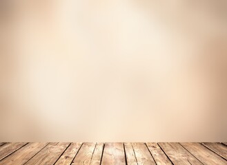 3d beige empty table wooden surface. Rustic texture. Pastel blurred defocused background.