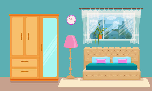 Bedroom interior vector. Colorful illustration
